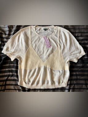 Women’s Off-White Knit Bra-Detail Crop T-Shirt